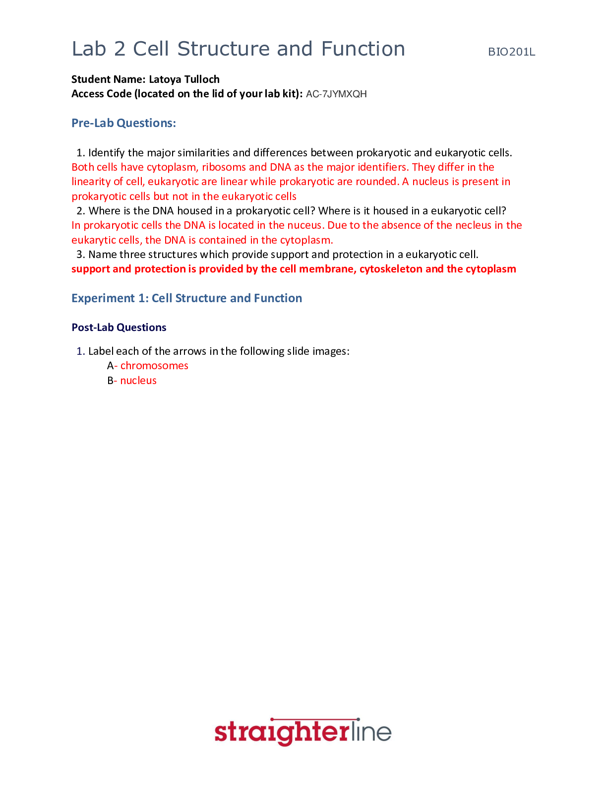 Preview image for BIO210L Lab 2 Cell Structure and Function[ ALL ANSWERS 100% CORRECT] PRE-LAB Q&A